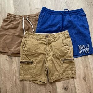 Bundle lot three Hollister shorts 33 beach prep and two M sweatshorts great